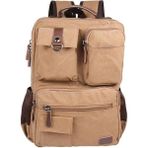 Karokstore Kanvas Kumaş Okul ve Günlük Laptop Bölmeli Sırt Çantası Bej - Standart