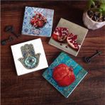 Karokstore Nar, Fatma Ana Eli Taş Bardak Altlığı Seti - 4 Parça - Dekoratif, Rustik Mutfak Aksesuarı, 10X10 Cm, Kaydırmaz Tabanlı, Şık ve Dayanıklı SC192 - standart