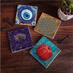 Karokstore Nazar, Yaşam Çiçeği, Hayat Ağacı, Nar Taş Bardak Altlığı Seti - 4 Parça - Dekoratif, Rustik Mutfak Aksesuarı, 10X10 Cm, Kaydırmaz Tabanlı, Şık ve Dayanıklı SC464 - standart