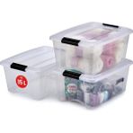 Karokstore Ohyama, 3'lü Set Istiflenebilir Saklama Kutusu, Klik Kilitli – New Top Box Ntb-15 – Plastik, Şeffaf, 3 x 15 L, U 39,5 x G 29 x Y 18,6 cm