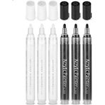 Karokstore Siyah Beyaz Boya Kalemleri, 6'lı Paket Akrilik Siyah Beyaz Kalıcı Işaretleyiciler, Taş, Ahşap, Metal, Seramik, Cam, Graffiti, Kağıt ve Çizim Için Akrilik Boya Kalemleri - Standart
