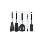 Karokstore Valletta Donatella Dayanıklı Yanmaz Yapışmaz Silikon, Paslanmaz Çelik Spatula Set 5 Prça Siyah - standart