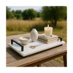 Karokstore Veya Siyah Metal Saplı Mermer Sunum Tepsisi – 40X15 cm Dikdörtgen Servis Tepsisi, Şık Sofra, Kahve, Peynir ve Tatlı Sunumları Için (Siyah) - standart