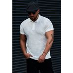 Karpefingo Erkek Desenli Polo Yaka Beyaz T-Shirt