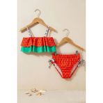 Karpuz Desenli Kız Çocuk Mayo-Bikini Takımı - Kırmızı - 10 Yaş