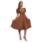 Karpuz Kol Midi Boy Kloş Krep Elbise (Camel, 3XL)