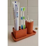 Karra Art 3 Parça Beton Banyo Seti – Diş Fırçalık, Kulak Çubuğu Kutusu Ve 15x10 Cm Tepsi | Minimalist Tasarım Kırmızı