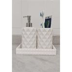 Karra Art 3 Parça Beton Kristal Desen Sıvı Sabunluk Set Beyaz