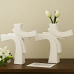 Karra Art Asimetrik Form Beton Vazo – Minimal ve Sanatsal Dekor 2 Li Beyaz