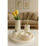 Karra Art “dekoratif Beton Set – Vazo, Mumluk, Oda Kokusu Ve Tepsi | Minimalist Ev Aksesuarları” Beyaz