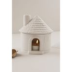 Karra Art Mini Kulübe Şeklinde Seramik Mumluk – Dekoratif Tealight Ev Beyaz