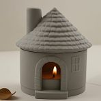 Karra Art Mini Kulübe Şeklinde Seramik Mumluk – Dekoratif Tealight Ev Gri