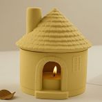 Karra Art Mini Kulübe Şeklinde Seramik Mumluk – Dekoratif Tealight Ev Sarı