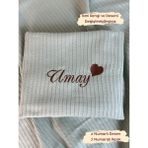 Karsu Tasarım Nakışlı Isme Özel Örgü Desen Bebek Pikesi %100 Pamuk Bebek Battaniyesi 90X120 - Yeşil - Beyaz - Mint