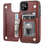 Kart Tutuculu iPhone 11 Cüzdan Kılıfı, OT ONETOP PU Deri Destek Çubuğu Kart Yuvaları Kılıf, Çift Manyetik Toka ve Dayanıklı Darbeye Dayanıklı Kapak iPhone 11 6.1 inç (Kahverengi)