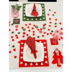 Karter İnovasyon Yılbaşı Temalı Kare Karışık Supla Seti, Yılbaşı Yemek Seti 10 Kişilik Kırmızı-Yeşil Karışık Set - 32 x 32 cm - Çok Renkli