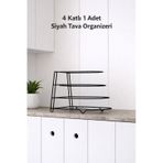 Karteya 4 Katlı Bölmeli Metal Organizer Tava Rafı Siyah Mutfak Düzenleyici Siyah
