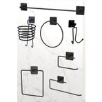 Karteya 7'li Süper Set Siyah Fön Makinesi Askısı Havluluk Wc/tuvalet Kağıtlık Rulo Havluluk Mutfak Banyo Set