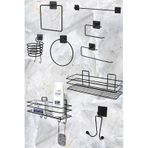 Karteya 9'lu Set Siyah Fön Makinesi Askısı Havluluk Wc/tuvalet Kağıtlık Rulo Havluluk Şampunanlık Banyo Set Siyah