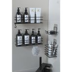 KARTEYA Paslanmaz Yapışkanlı Siyah Metal Banyo Rafı Düzenleyici 4'lü Set Kancalı Duş Rafı Sabunluk Rafı