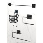 Karteya Yapışkanlı 4 Lü Siyah Fön Makinesi Askısı Havlu Askısı Wc Tuvalet Kağıtlık Rulo Havluluk Banyo Set