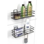 KARTEYA Yapışkanlı Paslanmaz Banyo Rafı Mat Siyah Banyo Şampuanlık Duşakabin Duş Askısı 2 li Set