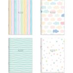 Karton Kapak Hafif Kağıt Defter 4'Lü Set-Deniz (2Çizgili+2Düz) 14 * 20 24 Yp.