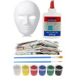 Karton Maske Yapım Seti 1 Adet Karton Maske Beyaz Tutkal Eski Gazete Akrilik Boya Resim Fırçası Kağıt Hamurundan Maske - Standart