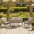 Kaş 2+1+1+sehpa Bahçe Balkon Mobilyası,gri Rattan/Kumaş Bej
