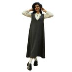 Kaşe Uzun Kışlık V Yaka Jile Elbise ve Şapka (2 li Takım) (Antrasit, 4XL-5XL)
