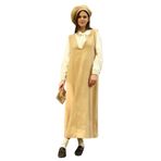 Kaşe Uzun Kışlık V Yaka Jile Elbise ve Şapka (2 li Takım) (Bej, L-XL)