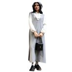 Kaşe Uzun Kışlık V Yaka Jile Elbise ve Şapka (2 li Takım) (Gri, 4XL-5XL)