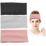 KASESSS 3 adet saç bandı, yoga, geniş saç bandı, yumuşak ter bandı, alın bandı, kaymaz saç bandı, siyah, alın bandı, pamuk, elastik ter bandı, alın bandı, kadın, spor, koşu, fitness için