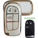 Kasey Egea Cross 500 Jeep Dodge Chrysler Uyumlu Smart Kumanda Anahtar Kılıfı Oto Anahtarlık Beyaz Gold - Beyaz - Gold