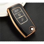 Kasey Ford Focus 2 Fiesta Mondeo Uyumlu Silikon Nano Anahtar Kılıfı Kumanda Kılıfı Oto Anahtarlık - Siyah - Gold