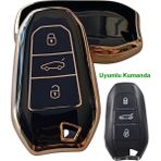 Kasey Proace Rifter Berlingo Combo Ds Uyumlu Smart Kumanda Anahtar Kılıfı Oto Anahtarlık Siyah Gold - Siyah - Gold