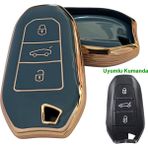 Kasey Proace Rifter Berlingo Combo Ds Uyumlu Smart Kumanda Anahtar Kılıfı Oto Anahtarlık Turkuaz Gold