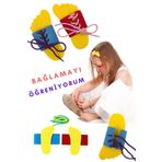 KAŞIKBEY Çocuk Ayakkabı Bağcık Bağlama Giydirme İp Bağcık Dizme Sıralama Motor Beceri Geliştirici Zeka Oyunu