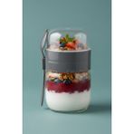 Kaşıklı Çatallı Cam Öğün Bardağı - Yemek Taşıma ve Saklama Kabı - Müsli Kabı 625 ml - Antrasit