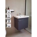 Kasırga 50 Cm, Lavabolu Alt Banyo Dolabı, Kapaklı Banyo Alt Dolabı, Seramik Lavabo Dahil Antrasit Mdf