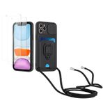 Kaslly için iPhone 11 Pro Max Telefonu Kılıfı,[2 adet Ekran Koruyucu],Kayar Kamera Kapağı,Halka Tutucu Destek Standı,Telefonu Zinciri(Çıkarılabilir), Kart Yuvaları-Siyah