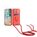 Kaslly için iPhone 13 Pro Max Telefonu Kılıfı,[2 adet Ekran Koruyucu],Kayar Kamera Kapağı,Halka Tutucu Destek Standı,Telefonu Zinciri(Çıkarılabilir), Kart Yuvaları-Kırmızı