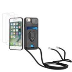 Kaslly için iPhone 6 Plus/6S Plus/7 Plus/8 Plus Telefonu Kılıfı,[2 adet Ekran Koruyucu],Kayar Kamera Kapağı,Halka Tutucu Destek Standı,Telefonu Zinciri(Çıkarılabilir), Kart Yuvaları-Siyah
