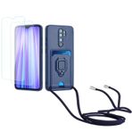 Kaslly için Redmi Note 8 Pro Telefonu Kılıfı,[2 adet Ekran Koruyucu],Kayar Kamera Kapağı,Halka Tutucu Destek Standı,Telefonu Zinciri(Çıkarılabilir), Kart Yuvaları-lacivert
