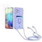 Kaslly için Samsung Galaxy A53 5G(2022) Telefonu Kılıfı,[2 adet Ekran Koruyucu],Kayar Kamera Kapağı,Halka Tutucu Destek Standı,Telefonu Zinciri(Çıkarılabilir), Kart Yuvaları-Mor