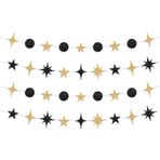 KatchOn, Glitter Moon and Star Garland - 42 Feet, 4'lü Paket | Siyah Altın Parti Süslemeleri Ay Yıldızı | Ay ve Yıldızlar Doğum Günü Süslemeleri | Mutlu Yıllar Arka Planı, Yılbaşı Partisi Malzemeleri
