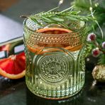 Kate Aspen Nervürlü Retro Kemer Çiçekli Yeşil İçme Bardakları 6'lı Set, (10 oz) Vintage Züccaciye Seti Kokteyl Bardağı Seti, Meyve Suyu Bardağı, Su Bardakları | Yeni Ev Sahipleri için Harika Hostes