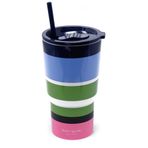 Kate Spade New York 20oz Yalıtımlı Bardak, Soğuk ve Sıcak İçecekler İçin Yeniden Kullanılabilir Pipet, Kaydırmalı Üst Kapaklı Paslanmaz Çelik Seyahat Kupası (Güneşli Gün Çizgili)