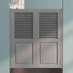 Katı Ahşap Sallanan Cafe Salon Kapıları Mutfak ve Veranda Girişi için Otomatik Kapanış 3 cm Kalın İki Yönlü Açık Batı Tarzı Gri Kapılar 115 x 120cm
