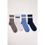 Katia & Bony 4 Lü Paket Şeritli Erkek Spor Soket Çorap - 43 - 46 - 450-Mavi